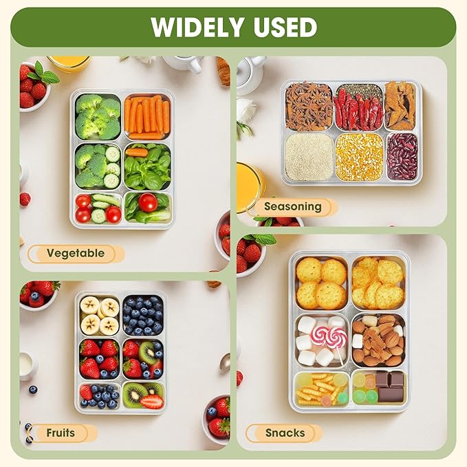 Snackle Box Container, Divided Serving Tray with Lid and Handle, Portable Stainless Steels Snack Platters, Charcuterie Container Veggie Tray with Lid for Fruits Candy Nuts, Perfect for Party Travel