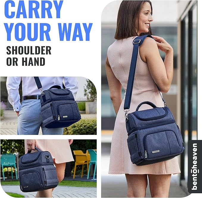 Bentoheaven Lunch Bag & Lunch Box for Men and Women - Premium Materials, Extra Large Capacity (24 Cans) Double Deck - Leakproof Insulated Soft Large Adult Lunch Cooler Bag for Work, Travel (15L,Blue)