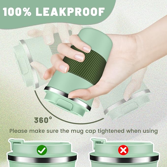 Insulated Coffee Tumblers with Flip Lid 12oz / 17oz, Stainless Steel Travel Coffee Mug Leak Proof, Vacuum Insulated Coffee Mug Reusable Cup, Keeps Cold and Hot for Coffee Tea