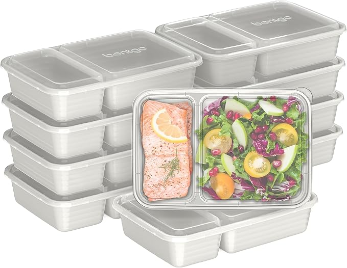 Bentgo Prep - 20-Piece 2-Compartment Reusable Meal Prep Containers with Lids, PFAS & BPA Free Materials, Durable, Microwave, Freezer, & Dishwasher Safe To Go Food Storage (Whisper Gray)