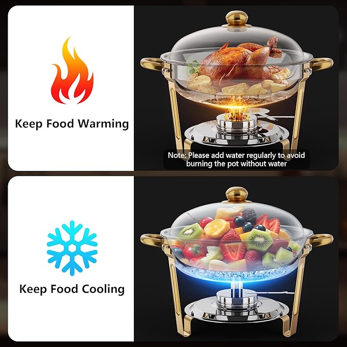Chafing Dishes for Buffet 4 Pack, 5QT Food Warmers for Parties Buffet, Christmas Gatherings [Gold and Silver Colors High Roof] Stainless Steel Round Chafing Dish Buffet Set,Buffet Servers and Warmers