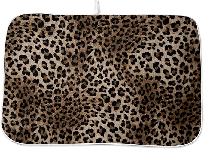 Brown Leopard Print Dish Drying Mats 18x24 Inches for Kitchen Counter Animal Print Skin Cheetah Kitchen Decorations Drying Mats Seasonal Outdoor Mat Drying Pad for Office Dining Room Decor