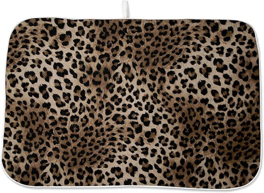 Brown Leopard Print Dish Drying Mats 18x24 Inches for Kitchen Counter Animal Print Skin Cheetah Kitchen Decorations Drying Mats Seasonal Outdoor Mat Drying Pad for Office Dining Room Decor