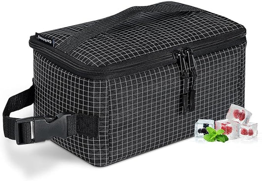 Cerbonny Small Lunch Box,Freezable Lunch Bag for Adults & Kids,Small Lunch Box for Men,Mini Cooler Bag with Buckle Handle,Insulated Cooler Bag for Work School Travel(Black Check)