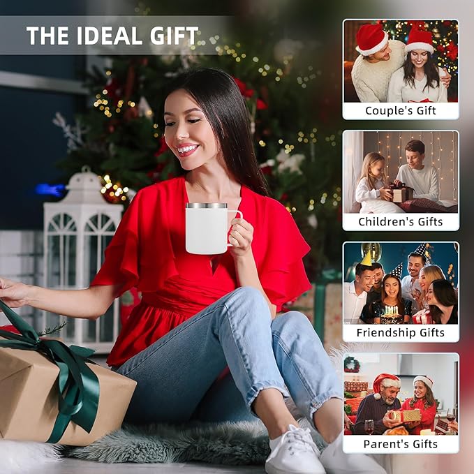 Volhoply 14oz Insulated Stainless Steel Coffee Mug with Lid Bulk 4 Pack,Double Wall Vacuum Travel Coffee Cup with Handle,Reusable Cups Tumbler,Camping Mugs Keep Hot,Ideal Gifts(Assorted,4)