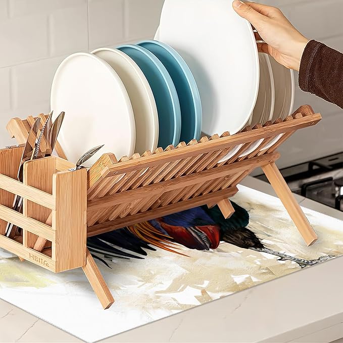 Rooster Dish Drying Mat for Kitchen Counter Decor,Farm Animal Watercolor Dish Drying Rack Pad Absorbent Reversible Microfiber for Coffee Tableware Sink Countertop 18x24 Inch