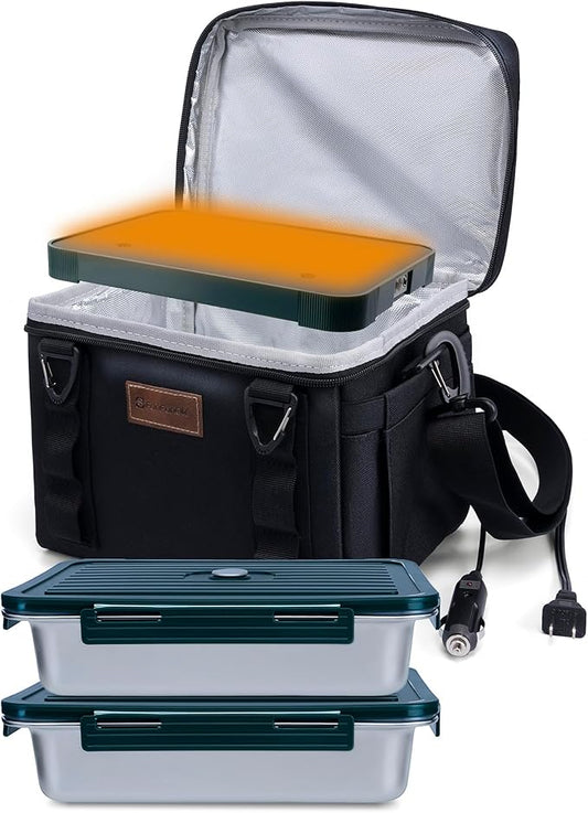 Portable Oven Food Warmer, 12V/24V/110V Electric Lunch Box Food Heater - Mini Personal Microwave Heated Lunch Box for for Truck, Car,Travel, Work & Home Use