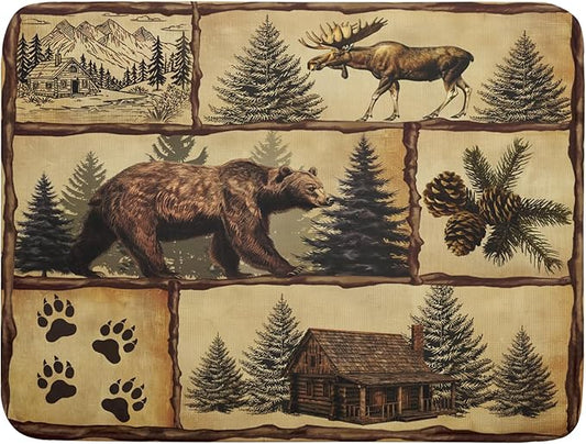 Vintage Bear Moose Dish Drying Mat 18x24 Inch Country Cabin Absorbent Dish Draining Mat Heat Resistant Drying Pad for Counter Sink Home