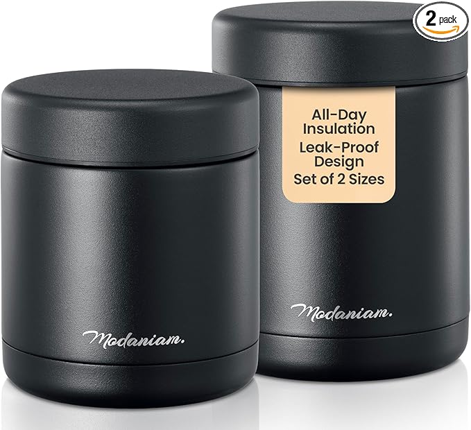 Stainless steel Insulated Food Jars set (16Oz + 12 OZ) wide mouth, Insulated Lunch Containers,Thermal Insulated food container, Hot Food Lunch Container, Hot Lunch Box - BlackPanther