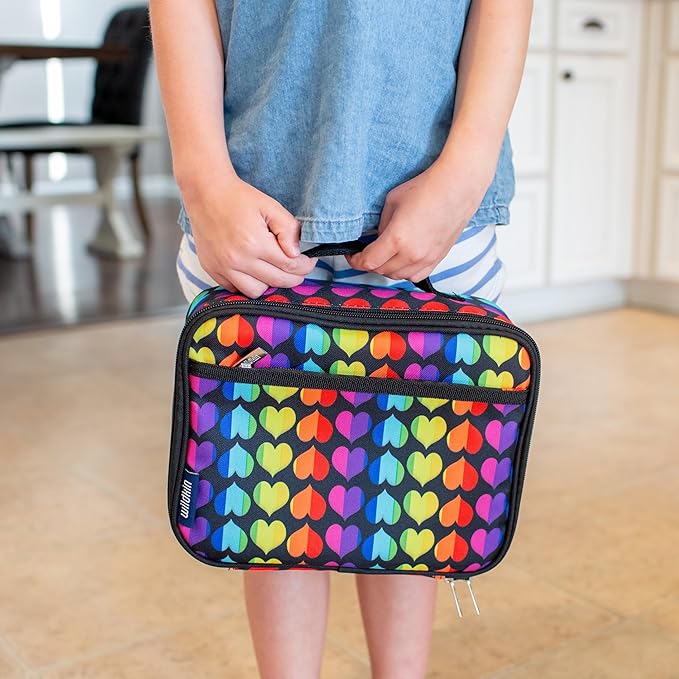 Wildkin Kids Insulated Lunch Box – Durable and Reusable for School & Travel - Rainbow Hearts