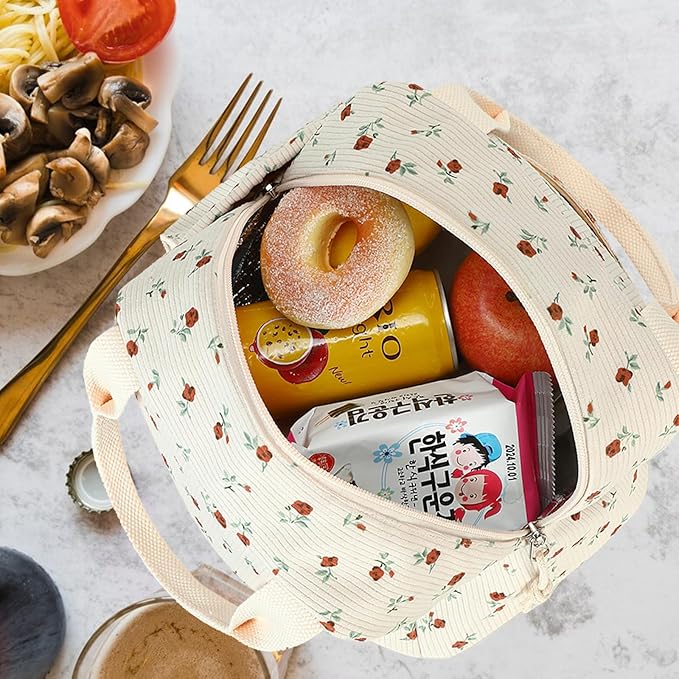 Bluboon Lunch Bag for Women Men Cute Corduroy Lunch Tote Bags Reusable Insulated Lunch Box Large Capacity Reusable Insulated Cooler for Work Picnic or Travel