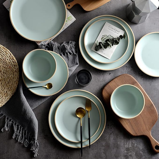 Melamine Dinnerware Sets, Plates and Bowls Sets 12 Pcs, Melamine Plates, Dish Set for 4, Unbreakable Dinnerware Set for Party, BPA Free, Suitable Indoors and Outdoors (Mint Green)