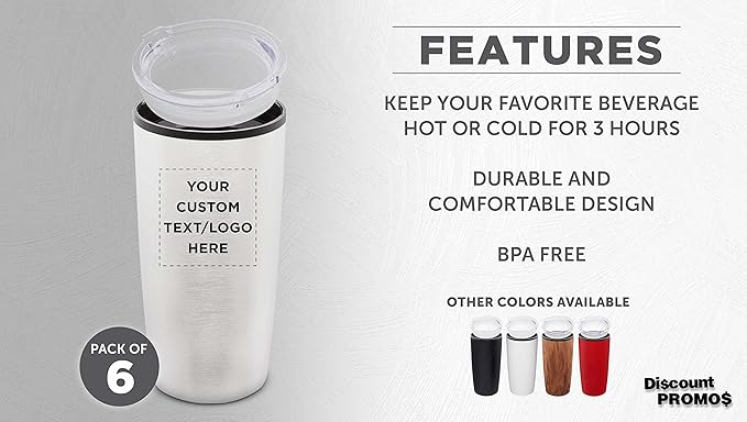 Custom Plastic Tumblers 20 oz. Set of 6, Personalized Bulk Pack - With lids, Ice Coffee Tumbler, To Go Cup, Insulated - Silver