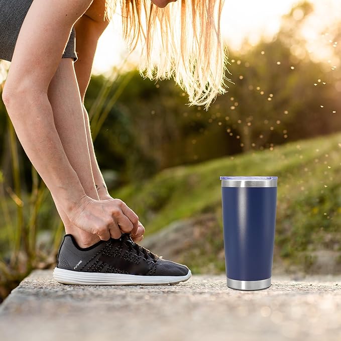 20 oz Tumbler Coffee Tavel Tumblers Bulk with Lid Stainless Steel Double Wall Vacuum Insulated Mug Powder Coated Cups fit Car Cupholder for Hot and Cold - Navy, 8Pack