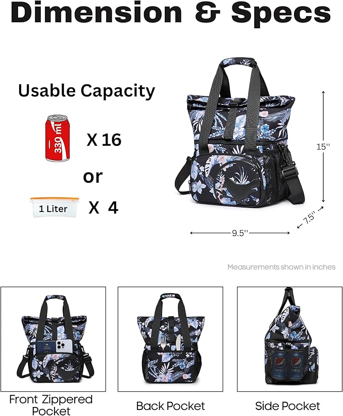 SUNNY BIRD Dual Compartment Lunch Bag Insulated Lunch Box for Women and Men (Hibiscus)