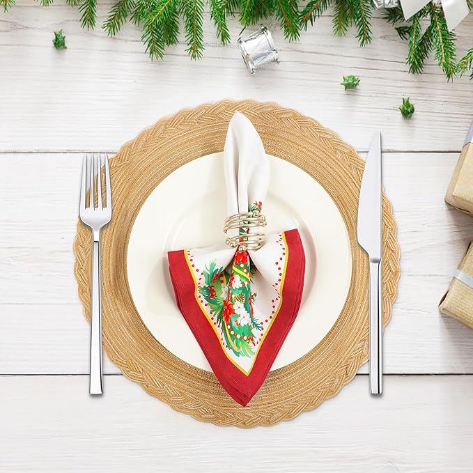 Christmas Tree Flower Napkins, 18×18 Inch Dinner Cloth Napkins Set of 12, Washable Cotton Soft Absorbent Square Table Top Decoration for Dining Kitchen Party Wedding