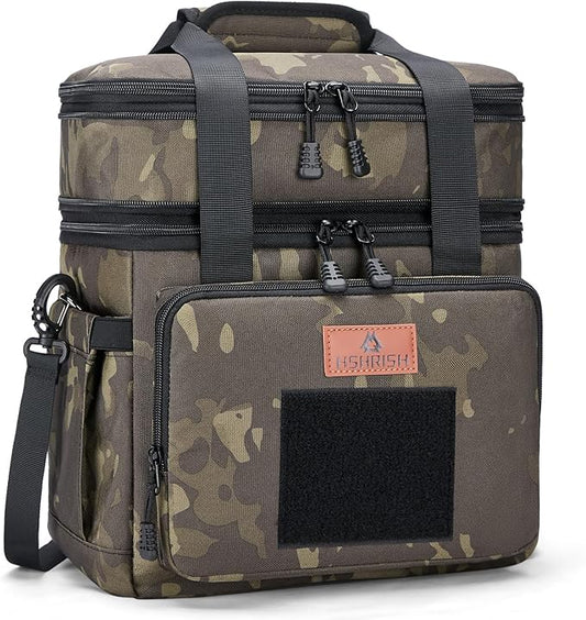 Tactical Lunch Box, Large Expandable Insulated Lunch Bag, Durable Waterproof Leakproof Cooler Bag for Adults/Men/Women/Work Outdoor Picnic Trips, 20 Cans/15 L, Black-Camo, HSHRISH