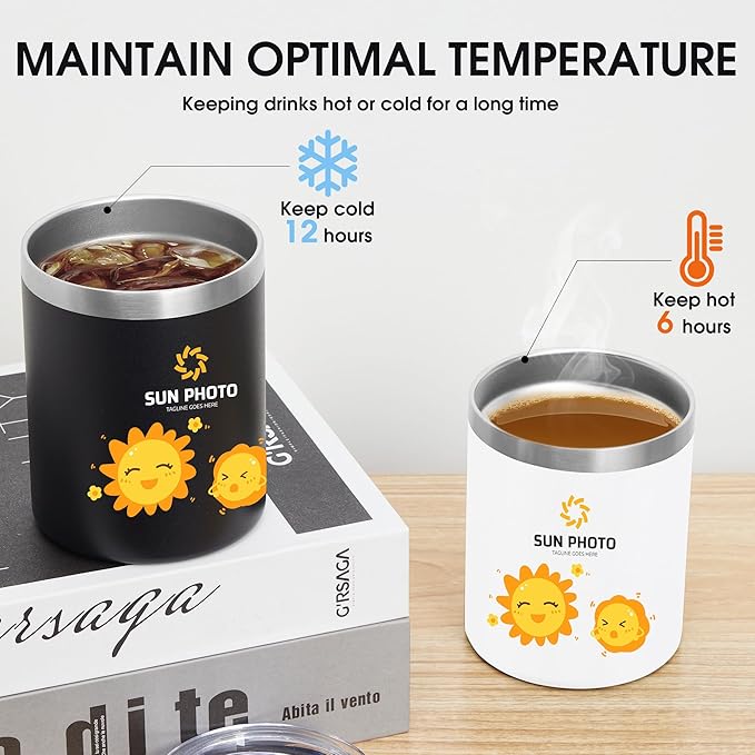 Personalized Custom Tumbler Print in USA 12oz Stainless Steel Travel Coffee Cup with Lid & Straw Double Wall Insulated Mug With Colorful Text Logo Photo