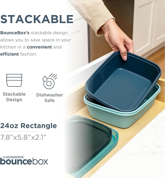 U Konserve Platinum Silicone Food Storage Bento Box Dual Seal Rectangle Container - Leak Proof, Shatter Proof, Dishwasher Safe, Plastic Free - 24oz (Seafoam)