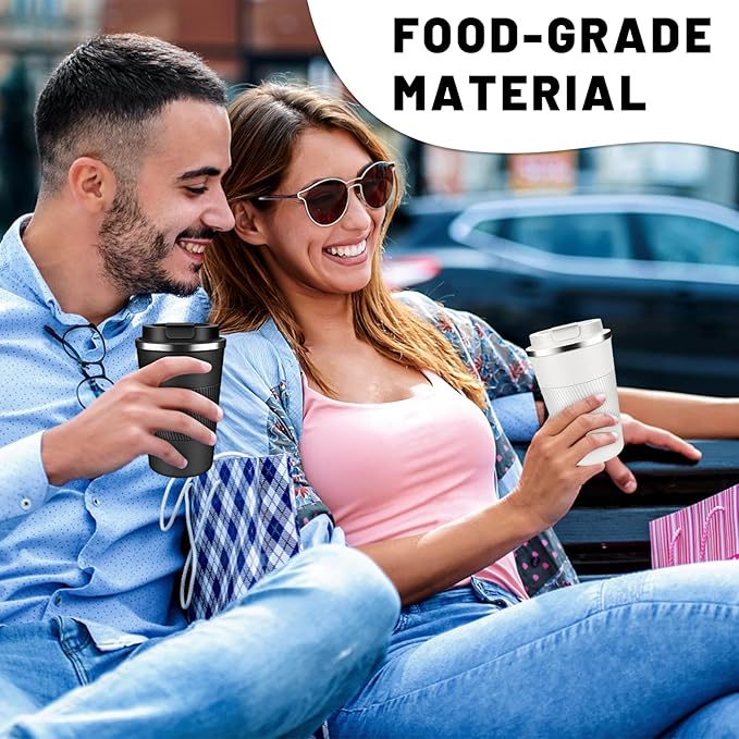 Insulated Coffee Tumblers with Flip Lid 12oz / 17oz, Stainless Steel Travel Coffee Mug Leak Proof, Vacuum Insulated Coffee Mug Reusable Cup, Keeps Cold and Hot for Coffee Tea