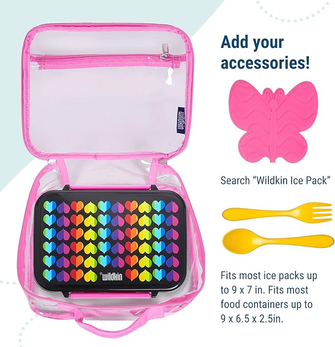 Wildkin Kids Insulated Lunch Box – Durable and Reusable for School & Travel - Clear w/Pink Trim