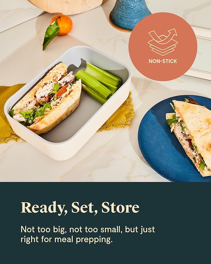 Caraway 2pc Glass Food Storage Set - 6.6 Cup Food Containers (2) - Ceramic Coated - Non Toxic, Non Stick Lunch Box with Lids. Dishwasher, Oven, & Microwave Safe - Perracotta