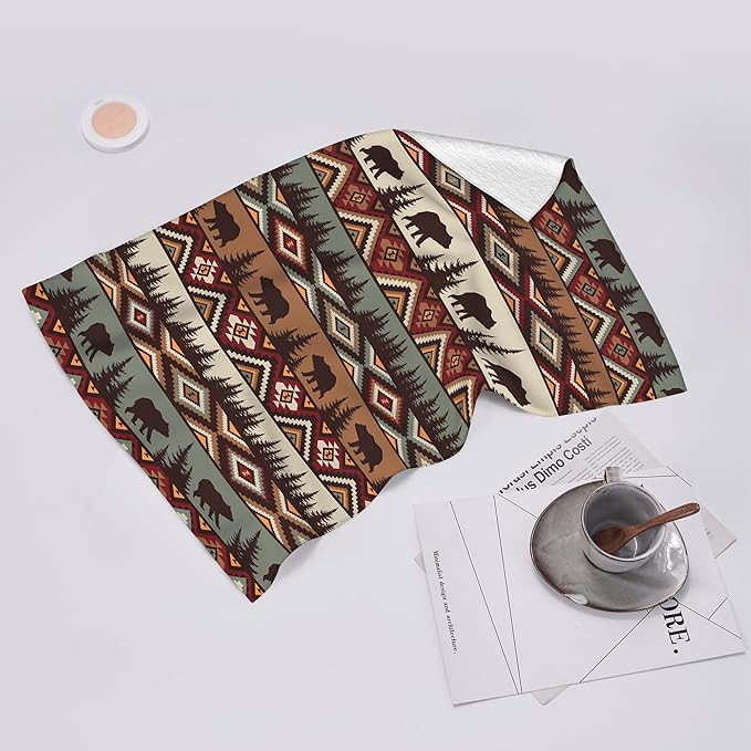 Vintage Rustic Dish Towels for Kitchen Drying Set of 2, Soft Absorbent Bear Mountain Kitchen Towels Tea Towels, Country Cabin Themed Hand Towels for Farmhouse Home Decorations 16x24 Inch