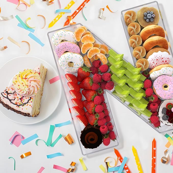 11" Acrylic Letter Charcuterie Box, Reusable Fillable Alphabet Number Shaped Form Tray for Birthday Anniversaries, Party Decorative Serving Plates Display Candy Cake (N)
