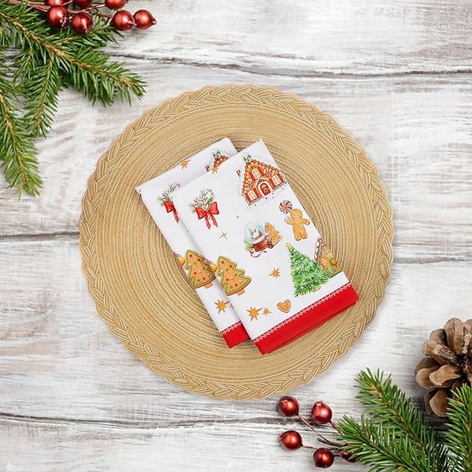 Christmas Napkins, 18×18 Inch Gingerbread Christmas Tree Dinner Cloth Napkins Set of 4, Washable Cotton Soft Absorbent Square Napkins for Dining Kitchen Party Wedding Decoration