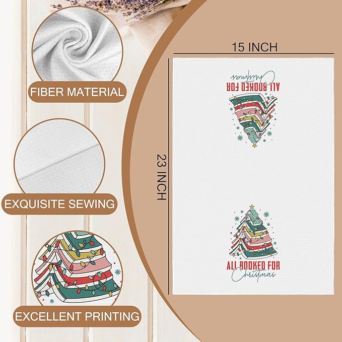 Christmas Kitchen Towels, Christmas Book Tree Decorative Kitchen Towels Gifts for Book Lovers, Book Lovers Gifts, Pink Christmas Xmas Holiday Hand Dish Towels for Kitchen Bathroom Decorative