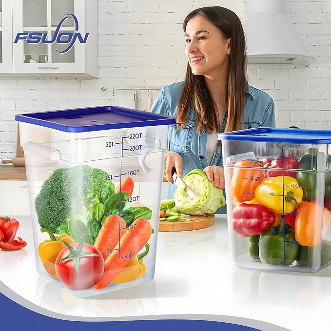4 Pack Clear Food Storage Containers with Lids and Handles Polycarbonate Square Commercial Food Containers, NSF (22Qt)