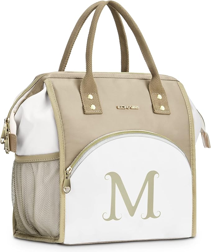 Personalized Lunch Box for Women, Reusable Insulated Lunch Bag, Wide-Open Adult Lunchbox Cooler Lunchbag Snack Organizer, Initial Leakproof Lunch Tote Bag for Picnic Work Outdoors, M