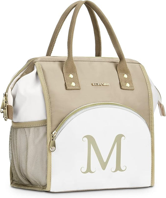 Personalized Lunch Box for Women, Reusable Insulated Lunch Bag, Wide-Open Adult Lunchbox Cooler Lunchbag Snack Organizer, Initial Leakproof Lunch Tote Bag for Picnic Work Outdoors, M