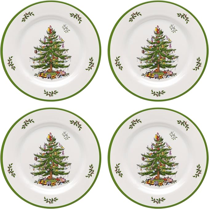 Spode Christmas Tree Melamine Dinner Plate (Set of 4) - 11 Inch Shatterproof Serving Plate for Holiday Meals, Holiday Party - Festive Tableware for Indoor & Outdoor Use, Dishwasher Safe Dinnerware