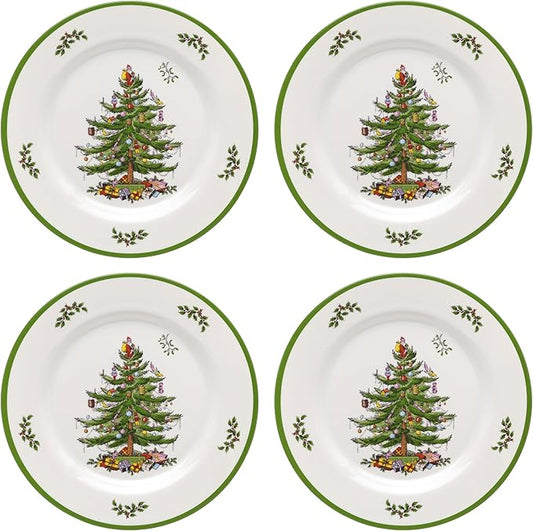 Spode Christmas Tree Melamine Dinner Plate (Set of 4) - 11 Inch Shatterproof Serving Plate for Holiday Meals, Holiday Party - Festive Tableware for Indoor & Outdoor Use, Dishwasher Safe Dinnerware