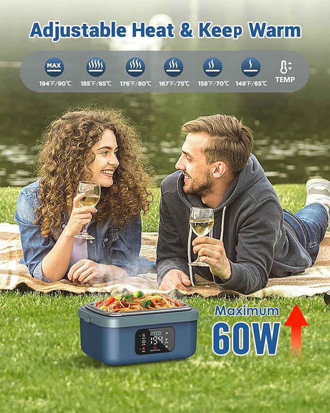 VASG Cordless Electric Lunch Box for Adults, 16000mAh Rechargeable Auto Heated Lunch Box, 1L Portable Self-Heating Food Warmer for Office, Picnic, Car & Outdoor Use