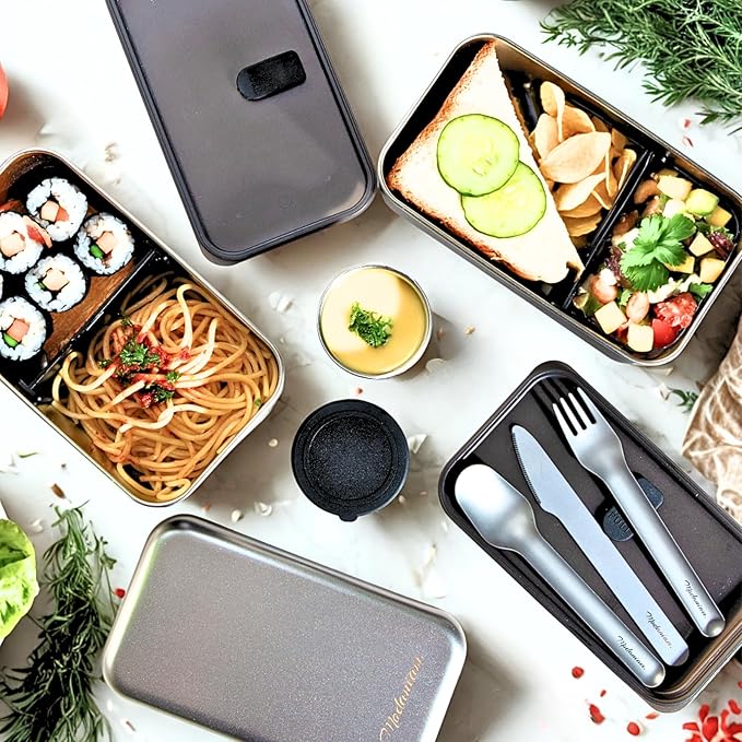 Stackable Stainless Steel Bento Box Adult |leak proof| Stainless Steel Lunch Box container| Metal Bento box|Lunch Container Food storage |large compartment| bentobox| Non toxic|Black
