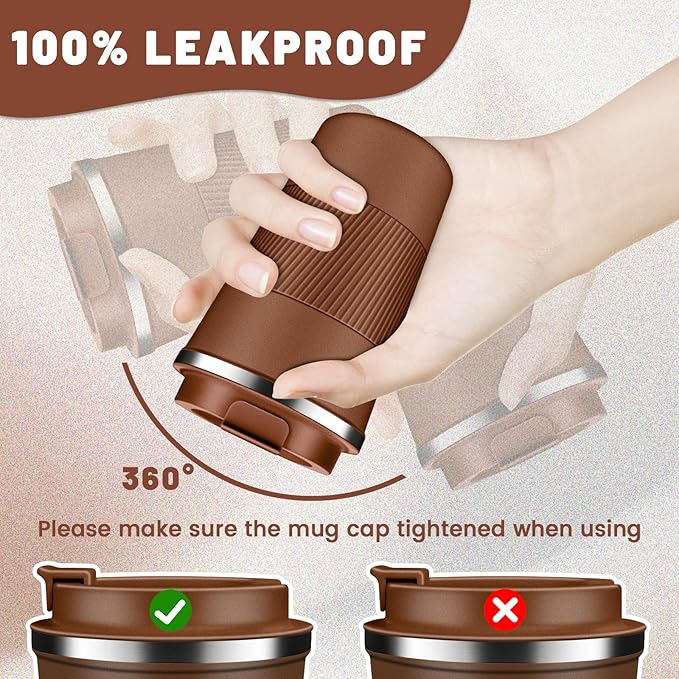 Insulated Coffee Tumblers with Flip Lid 12oz / 17oz, Stainless Steel Travel Coffee Mug Leak Proof, Vacuum Insulated Coffee Mug Reusable Cup, Keeps Cold and Hot for Coffee Tea