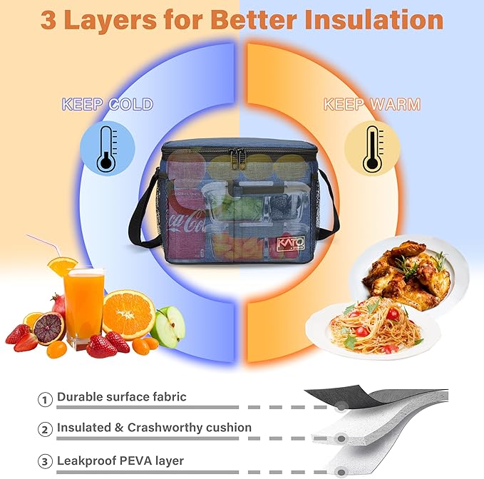 Tirrinia Insulated Lunch Bag for Women Men, Leakproof Lunch Box Containers for Adult, Work, School, Soft Lunchbox for Kids,Boys, Adult Cooler Bag for Picnic Hiking Beach,Dark Blue