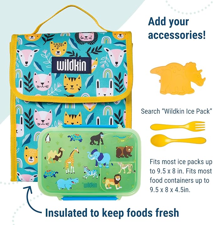 Wildkin Kids Insulated Lunch Bag – Reusable, Ideal for Hot/Cold Snacks, School & Travel - Party Animals