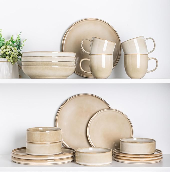 AmorArc Ceramic Dinnerware Sets, Handmade Reactive Glaze Stoneware Plates and Bowls Sets,Highly Chip and Crack Resistant | Dishwasher & Microwave Safe Dishes Set, Service for 4 (12pc)