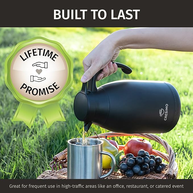 Thermal Coffee Carafe, 68 Oz - Sophisticated Black Stainless Steel, Durable & Easy to Pour, Keeps Drinks Perfectly Hot for 12 Hours & Chilled for 36 Hours, Ideal Coffee Urn for Home, Office, & Parties