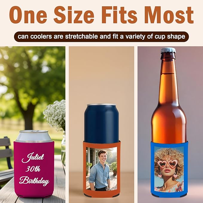 20-1000 Packs Custom Can Coozies Bulk, Personalized Coolers Sleeves with Photo Text Logo, Foldable Portable Gifts for Weddings, Birthdays, Bachelor Party (Regular – 12 OZ)