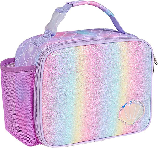 Bagseri Lunch Bag for Girls - Kids Lunch Box for Girls Reusable Leak-Proof and Insulated Kids Lunch Bag Toddler Lunch Box for Daycare and School, Glitter Mermaid Scale (Water Bottle Not Included)