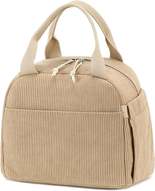Bluboon Lunch Bag for Women Men Cute Corduroy Lunch Tote Bags Reusable Insulated Lunch Box Large Capacity Reusable Insulated Cooler for Work Picnic or Travel
