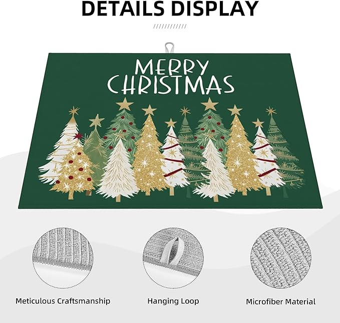 Christmas Dish Drying Mat for kitchen Counter Microfiber Merry Christmas Dish Drying Mat for Dishes Absorbent Reversible Large Kitchen Dish Drying Pad Rack Mat 18x24 Inch