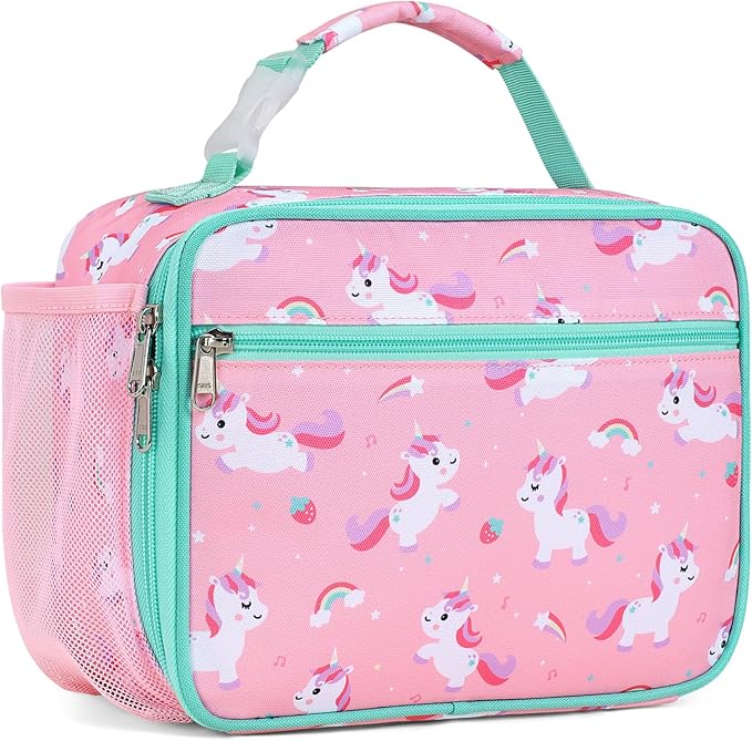 Bagseri Lunch Bag for Kids - Insulated Lunch Box for Girls Leak-Proof and Reusable Lunch Bag for Girls Toddler Lunch Box for Daycare and School, Pink Cute Unicorn