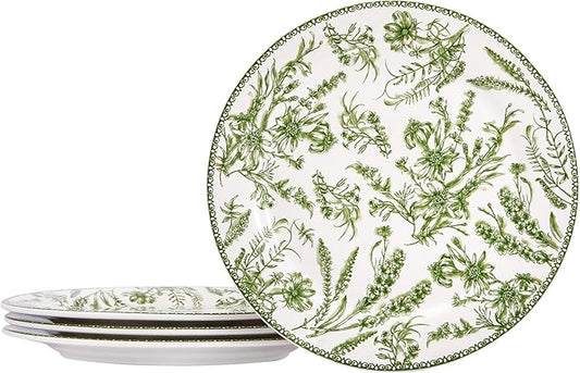 Bico Green Garden Toile De Jouy Salad Plates Set of 4, 8.75 Inch Ceramic Dessert Plates for Salad, Appetizer, Side Dishes, Microwave and Dishwasher Safe, Gift for Housewarming and Thanksgiving