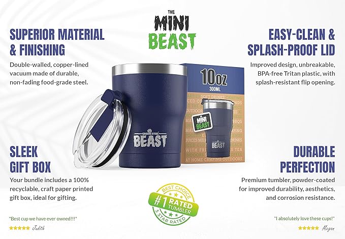 Beast 10 oz Tumbler Stainless Steel Vacuum Insulated Coffee Ice Cup Double Wall Travel Flask (Royal Blue)