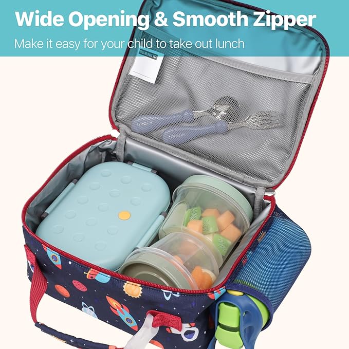 Bagseri Kids Lunch Bag Boys - Insulated Lunch Box for Kids Reusable Leak-Proof Boys Lunch Bag Toddler Lunch Box for Daycare and School, Space Astronaut